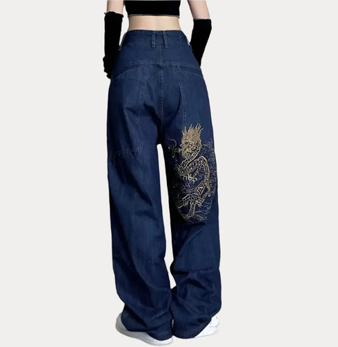 Dragon Embroidered Harajuku Jeans